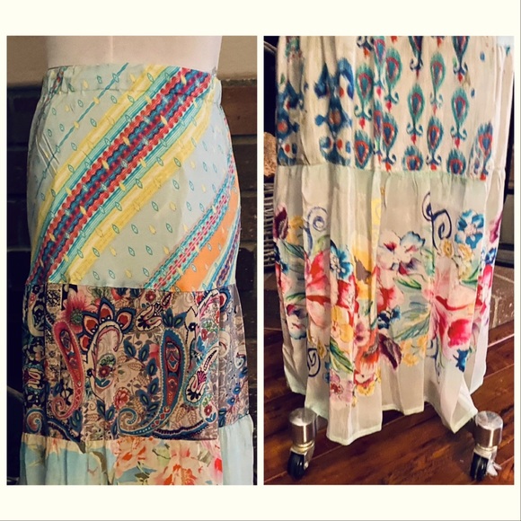 Johnny Was Sundance Mercardo Silk Patchwork Maxi Skirt Like New 1X - Picture 4 of 11